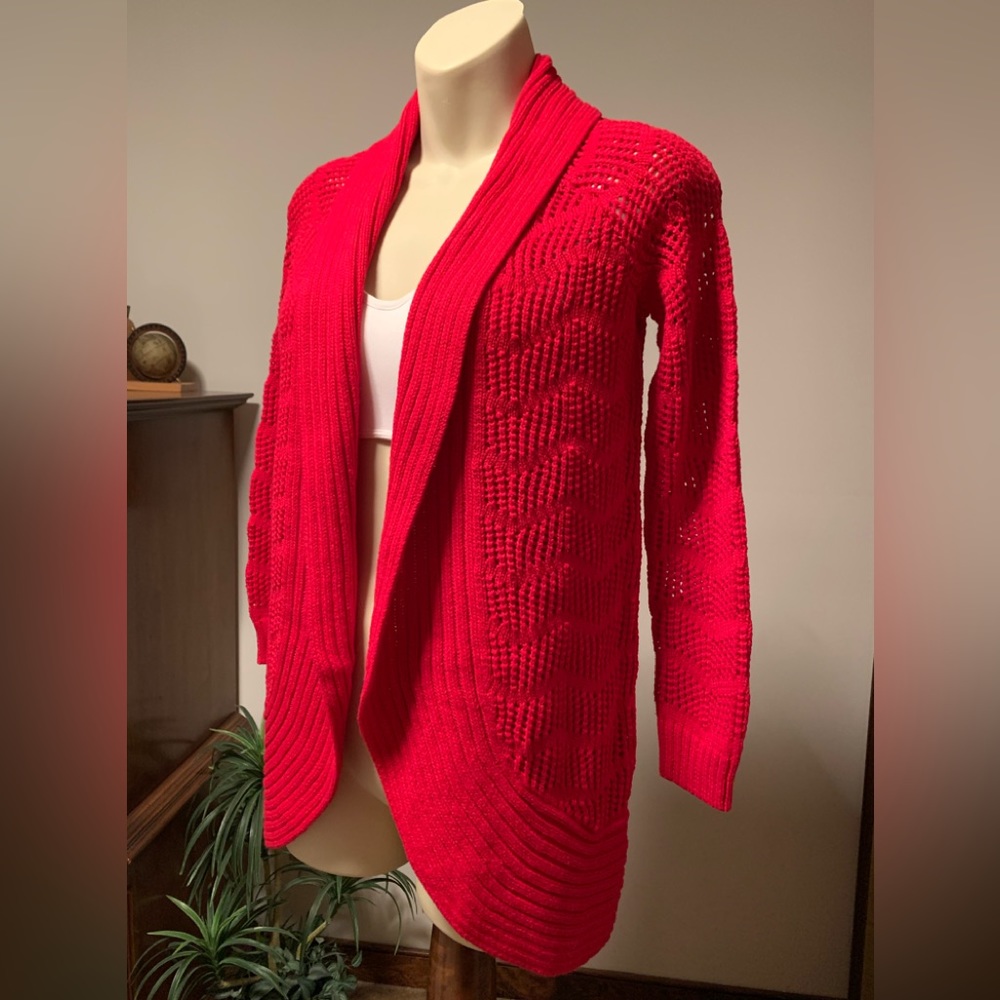 Beautiful Red “Candie’s” Crocheted cardigan Sweater